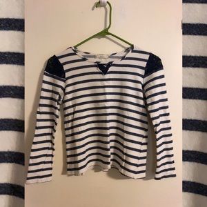 Navy and white striped top